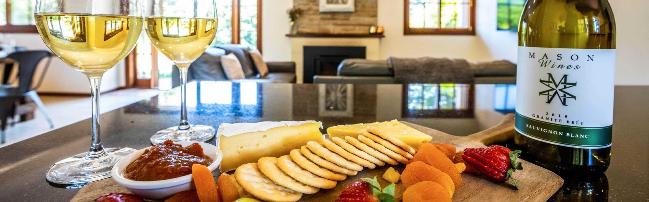 cheese board with mason wine