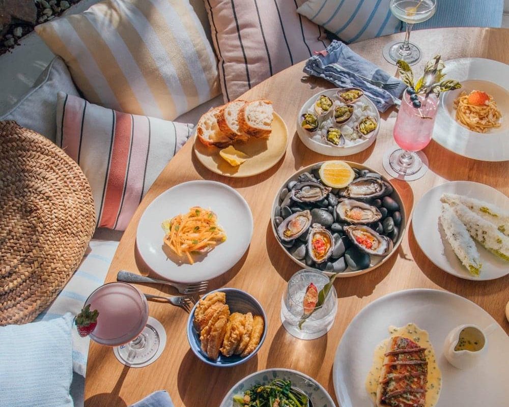 different kinds of yummy food are served at table