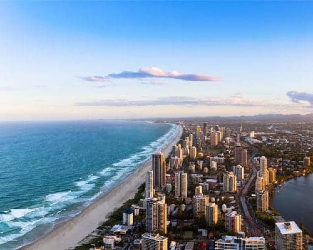gold coast city and seaside view