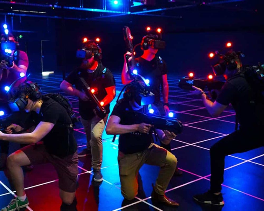 group of guys enjoying their virtual reality activity at zero latency